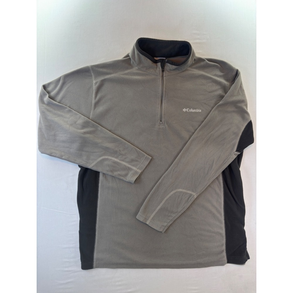 Columbia Mens Quarter Zip Fleece Pullover Grey Black Mock Neck Large RN 69724